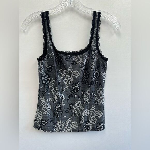 Y2K WHBM Gray Baroque Floral Corset Fitted Tank Lace Trim Cami Size S - Picture 7 of 9